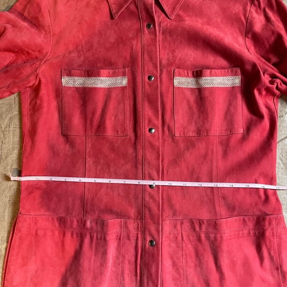 [6] ZENOBIA Italian Leather Red Suede Snap-Down Overshirt/Jacket - Picture 8 of 10